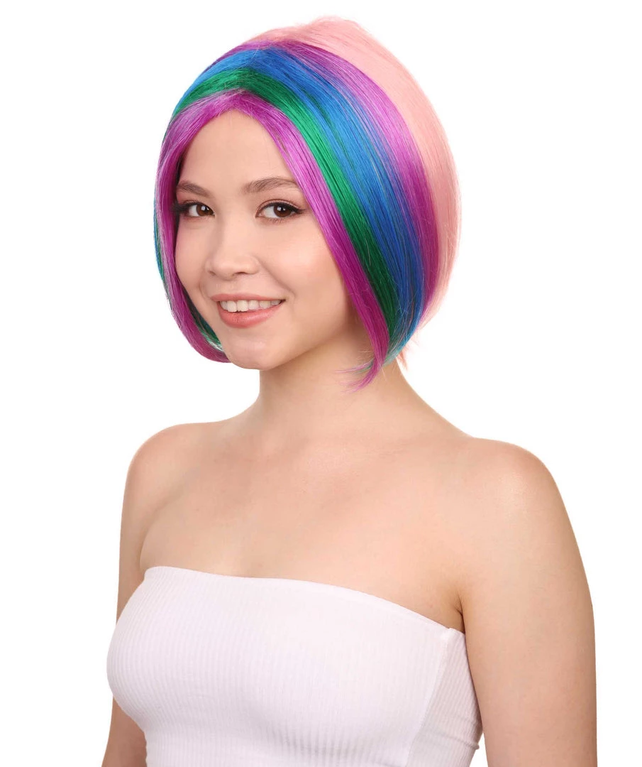 HPO Men's Short Rainbow Womens Wig | Bob Party Ready Fancy Cosplay Halloween Wig | Premium Breathable Capless Cap