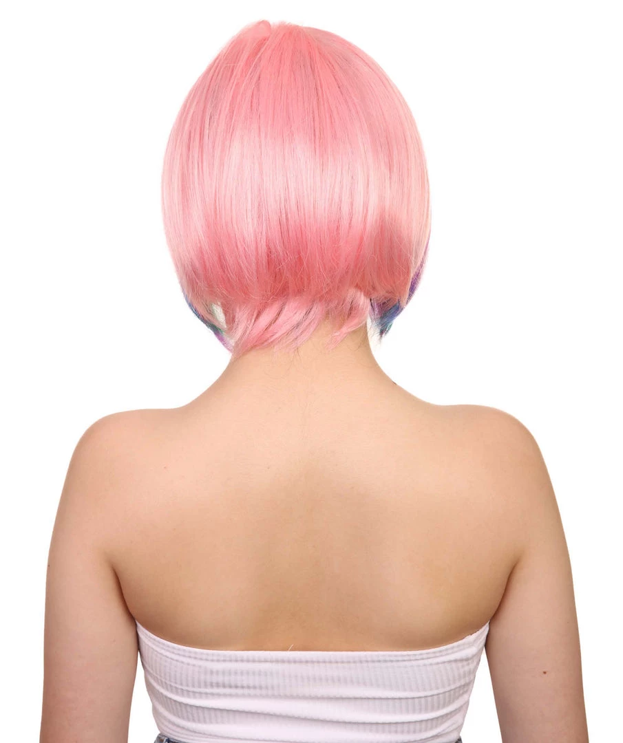 HPO Men's Short Rainbow Womens Wig | Bob Party Ready Fancy Cosplay Halloween Wig | Premium Breathable Capless Cap