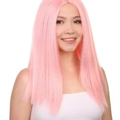 HPO Glamorous Pink Womens Wig | Stright Medium Fancy Cosplay Halloween Wig | Premium Breathable Capless Cap