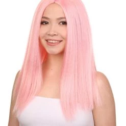 HPO Glamorous Pink Womens Wig | Stright Medium Fancy Cosplay Halloween Wig | Premium Breathable Capless Cap