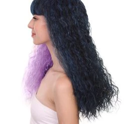 HPO Men's Adult Womens Long Wig | Wavy Purple & Black Wig | Premium Breathable Capless Cap