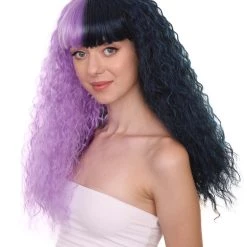HPO Men's Adult Womens Long Wig | Wavy Purple & Black Wig | Premium Breathable Capless Cap