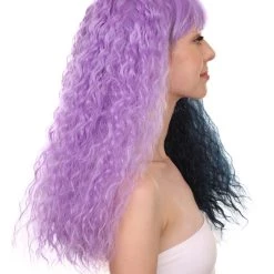 HPO Men's Adult Womens Long Wig | Wavy Purple & Black Wig | Premium Breathable Capless Cap