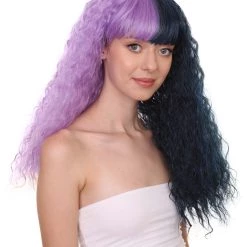 HPO Men's Adult Womens Long Wig | Wavy Purple & Black Wig | Premium Breathable Capless Cap