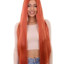 HPO Women's Inhumans Medusa Wig | Coral Orange Pumpkin Long Straight Wig | Premium Breathable Capless Cap
