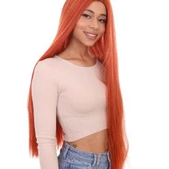 HPO Women's Inhumans Medusa Wig | Coral Orange Pumpkin Long Straight Wig | Premium Breathable Capless Cap