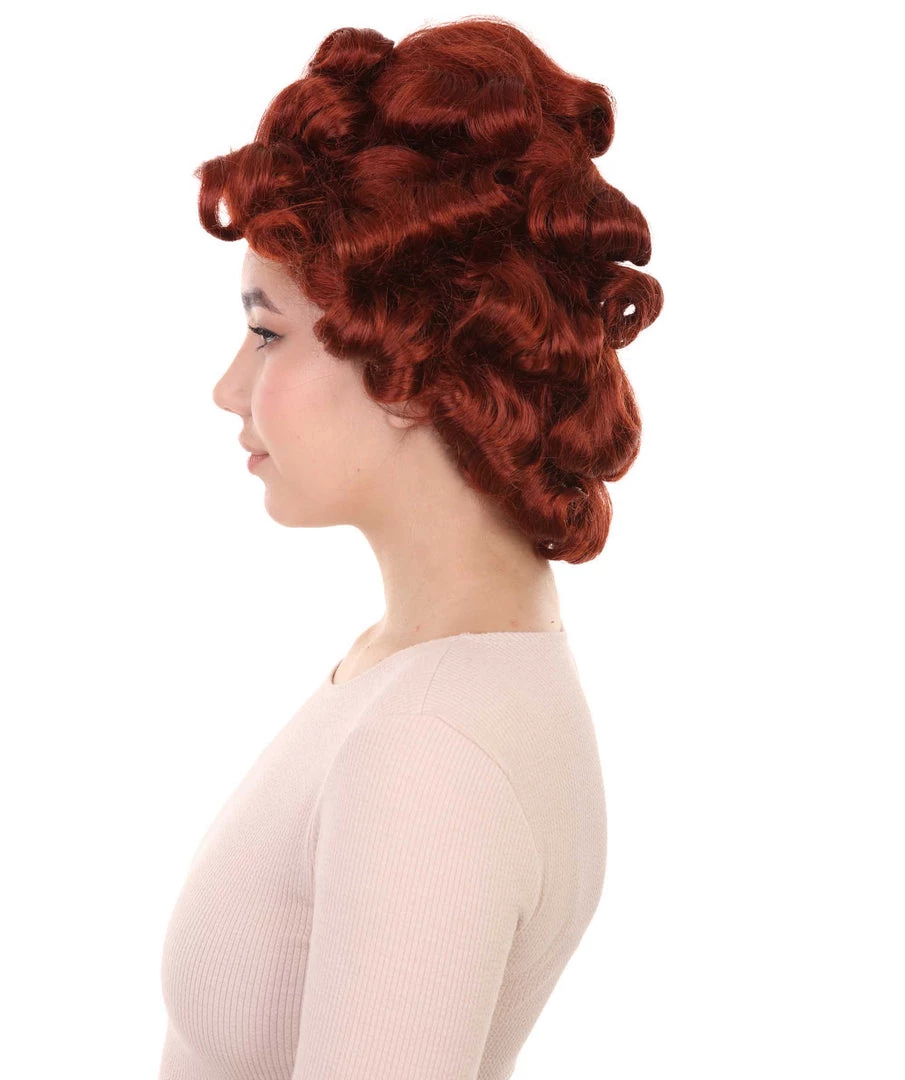HPO Women's Colonial Historical Lady Wigs | Auburn Halloween Wigs | Premium Breathable Capless Cap