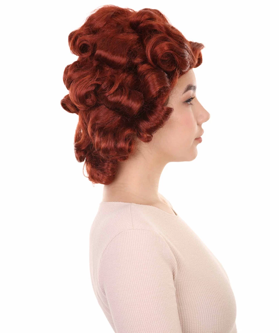 HPO Women's Colonial Historical Lady Wigs | Auburn Halloween Wigs | Premium Breathable Capless Cap