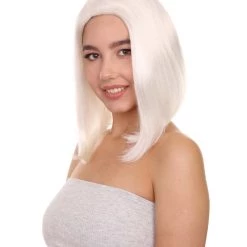 Adult Women's 12" Inch Medium Length Straight Filipina Beauty Lifestyle Costume Wig, Synthetic Beautiful Fiber White Hair, Capless Cap Design For Comfort | HPO