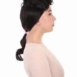 HPO Womens French Colonial Historical Wig | Black Cosplay Wigs | Premium Breathable Capless Cap