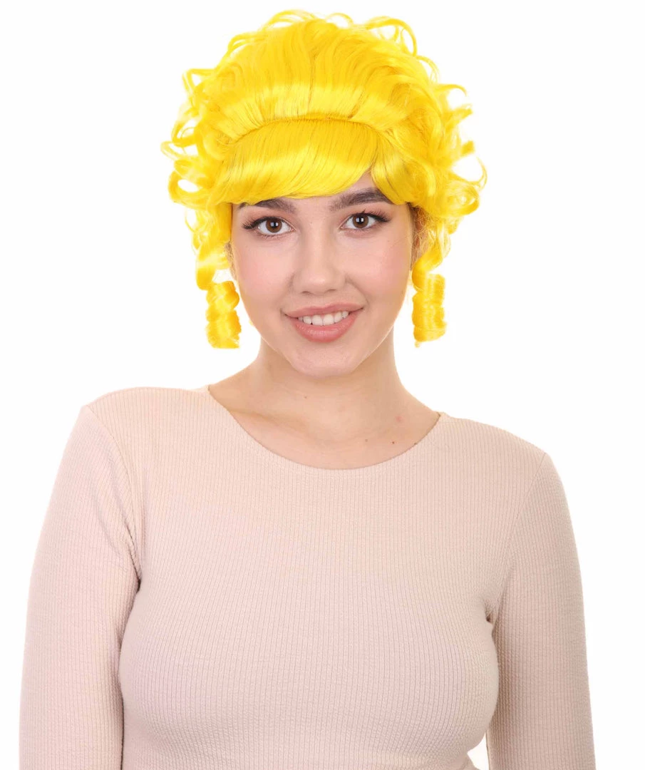 HPO Women's Women Colonial Curly Wigs | Yellow Cosplay Halloween Wigs | Premium Breathable Capless Cap