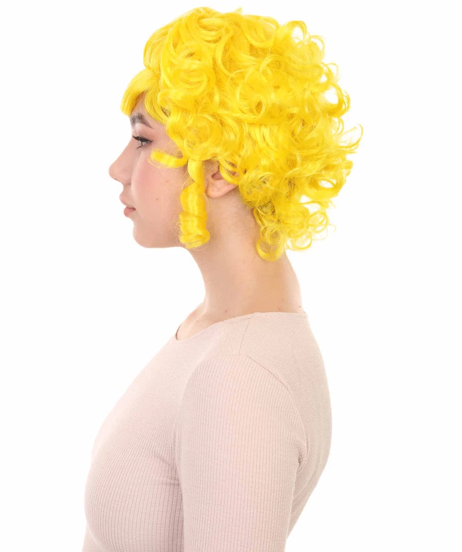 HPO Women's Women Colonial Curly Wigs | Yellow Cosplay Halloween Wigs | Premium Breathable Capless Cap