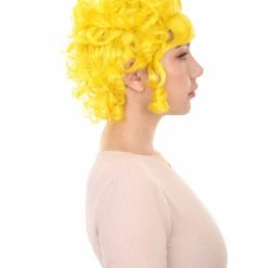 HPO Women's Women Colonial Curly Wigs | Yellow Cosplay Halloween Wigs | Premium Breathable Capless Cap