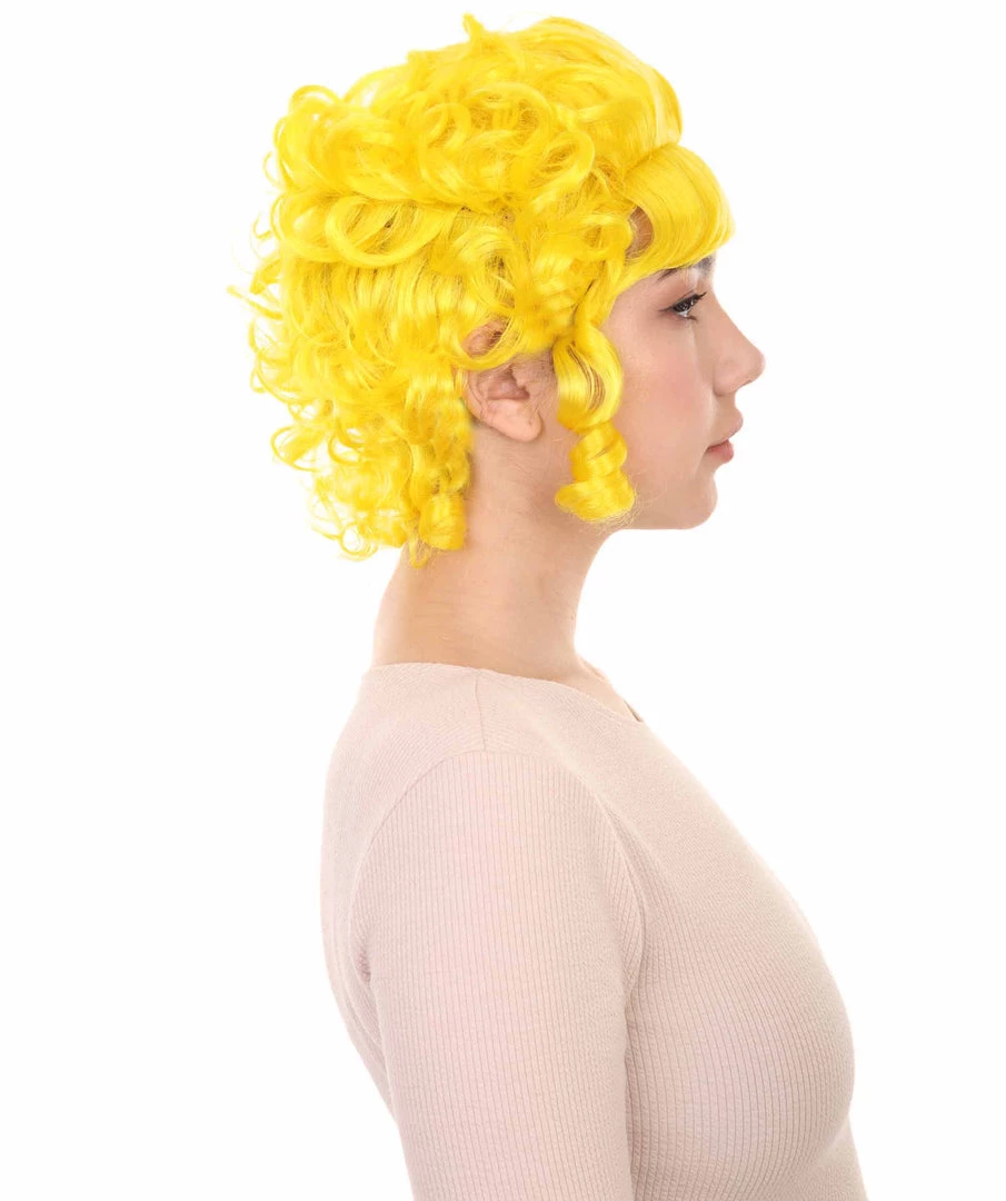 HPO Women's Women Colonial Curly Wigs | Yellow Cosplay Halloween Wigs | Premium Breathable Capless Cap