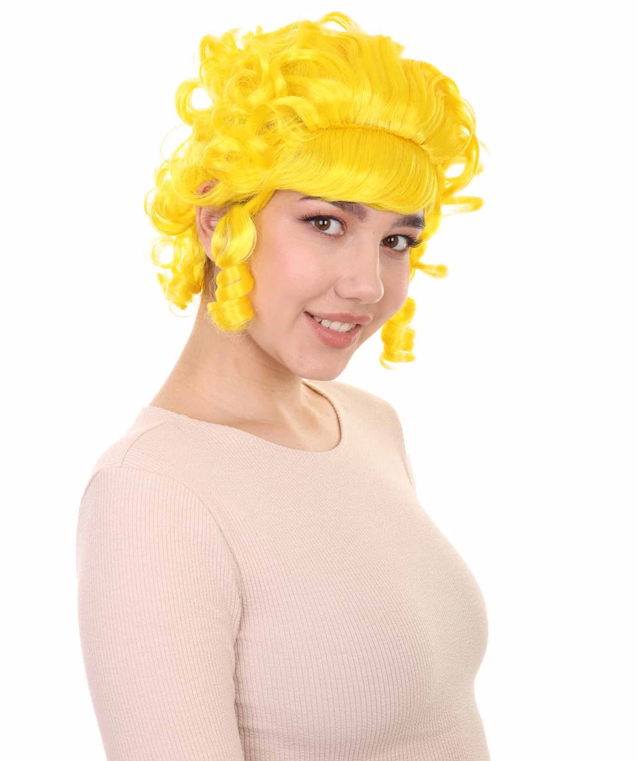 HPO Women's Women Colonial Curly Wigs | Yellow Cosplay Halloween Wigs | Premium Breathable Capless Cap