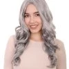 HPO Womens Medium Wavy Wigs | Gray Cosplay Wigs | Premium Breathable Capless Cap Women's