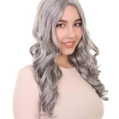 HPO Womens Medium Wavy Wigs | Gray Cosplay Wigs | Premium Breathable Capless Cap Women's
