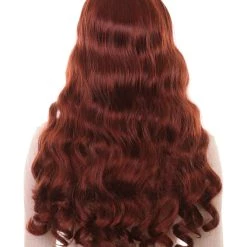 HPO Long Auburn Wavy Womens Wigs | Natural Looking Fancy Wig | Premium Breathable Capless Cap Women's