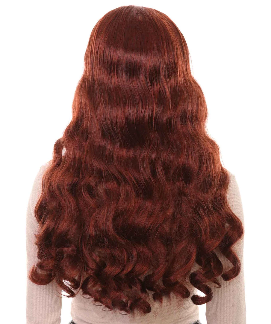 HPO Long Auburn Wavy Womens Wigs | Natural Looking Fancy Wig | Premium Breathable Capless Cap Women's