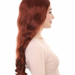 HPO Long Auburn Wavy Womens Wigs | Natural Looking Fancy Wig | Premium Breathable Capless Cap Women's