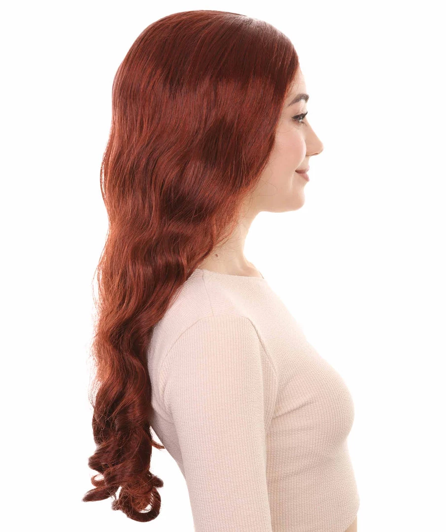 HPO Long Auburn Wavy Womens Wigs | Natural Looking Fancy Wig | Premium Breathable Capless Cap Women's