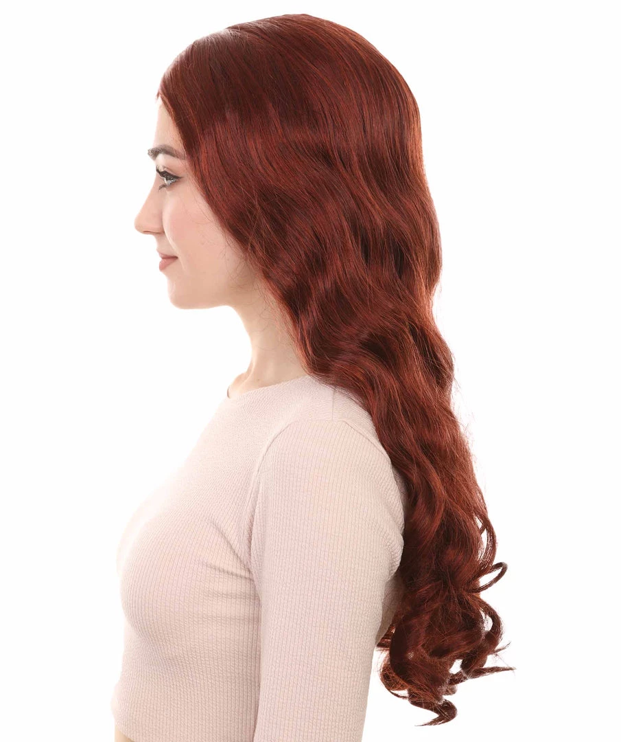 HPO Long Auburn Wavy Womens Wigs | Natural Looking Fancy Wig | Premium Breathable Capless Cap Women's
