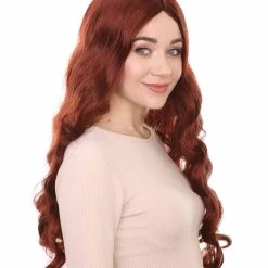 HPO Long Auburn Wavy Womens Wigs | Natural Looking Fancy Wig | Premium Breathable Capless Cap Women's