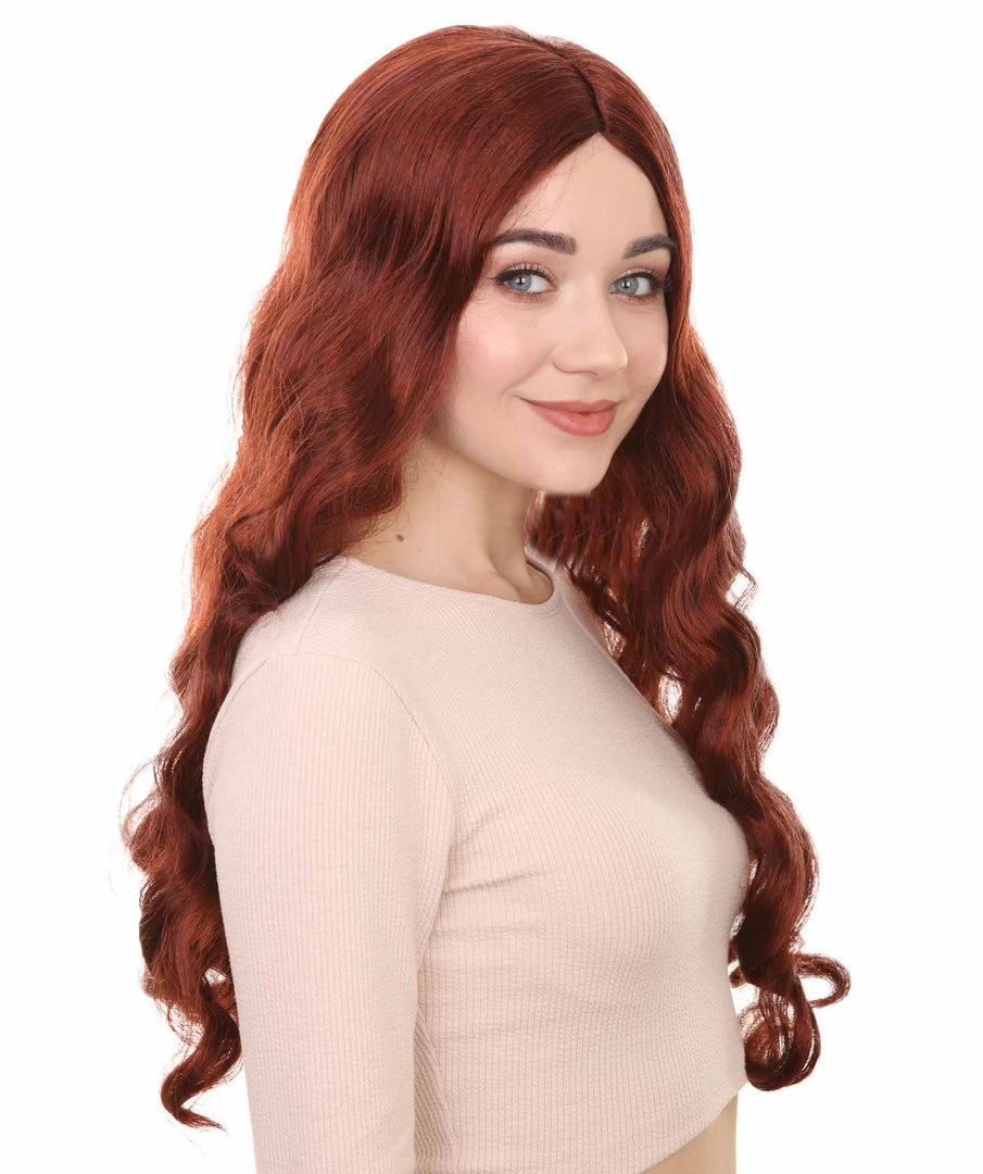HPO Long Auburn Wavy Womens Wigs | Natural Looking Fancy Wig | Premium Breathable Capless Cap Women's