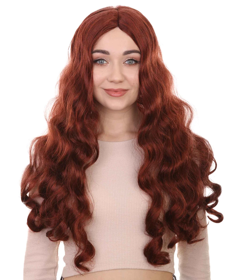 HPO Long Auburn Wavy Womens Wigs | Natural Looking Fancy Wig | Premium Breathable Capless Cap Women's