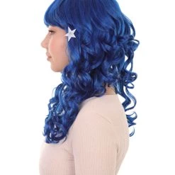 HPO Carnival Womens Wig | Blue Long Curly Party Event Ready Cosplay Halloween Wig | Premium Breathable Capless Cap