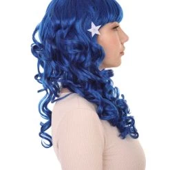 HPO Carnival Womens Wig | Blue Long Curly Party Event Ready Cosplay Halloween Wig | Premium Breathable Capless Cap