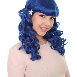 HPO Carnival Womens Wig | Blue Long Curly Party Event Ready Cosplay Halloween Wig | Premium Breathable Capless Cap
