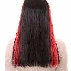HPO Women's Vampire Black And Red Stripe Womens Wig | Sexy Horror Cosplay Party Halloween Wig | Premium Breathable Capless Cap