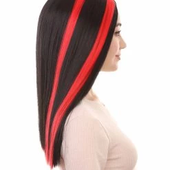 HPO Women's Vampire Black And Red Stripe Womens Wig | Sexy Horror Cosplay Party Halloween Wig | Premium Breathable Capless Cap