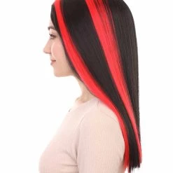 HPO Women's Vampire Black And Red Stripe Womens Wig | Sexy Horror Cosplay Party Halloween Wig | Premium Breathable Capless Cap
