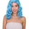 HPO Shoulder Length Women's Wig - Cotton Candy Blue Hair - Capless Cap Design