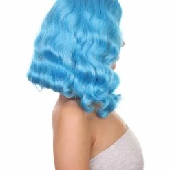 HPO Shoulder Length Women's Wig - Cotton Candy Blue Hair - Capless Cap Design