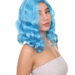 HPO Shoulder Length Women's Wig - Cotton Candy Blue Hair - Capless Cap Design