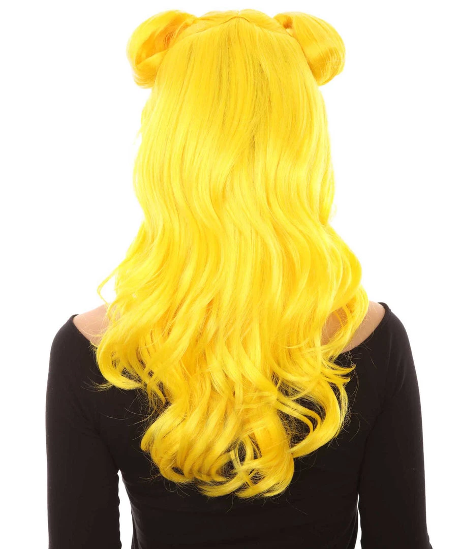 HPO Womens Long Braided Bun Wig | Bright Yellow Wig | Premium Breathable Capless Cap