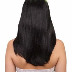 HPO Billie Pop Mullet | Black Wig With Neon Green Roots And Choppy Bangs | Premium Halloween Wig Women's
