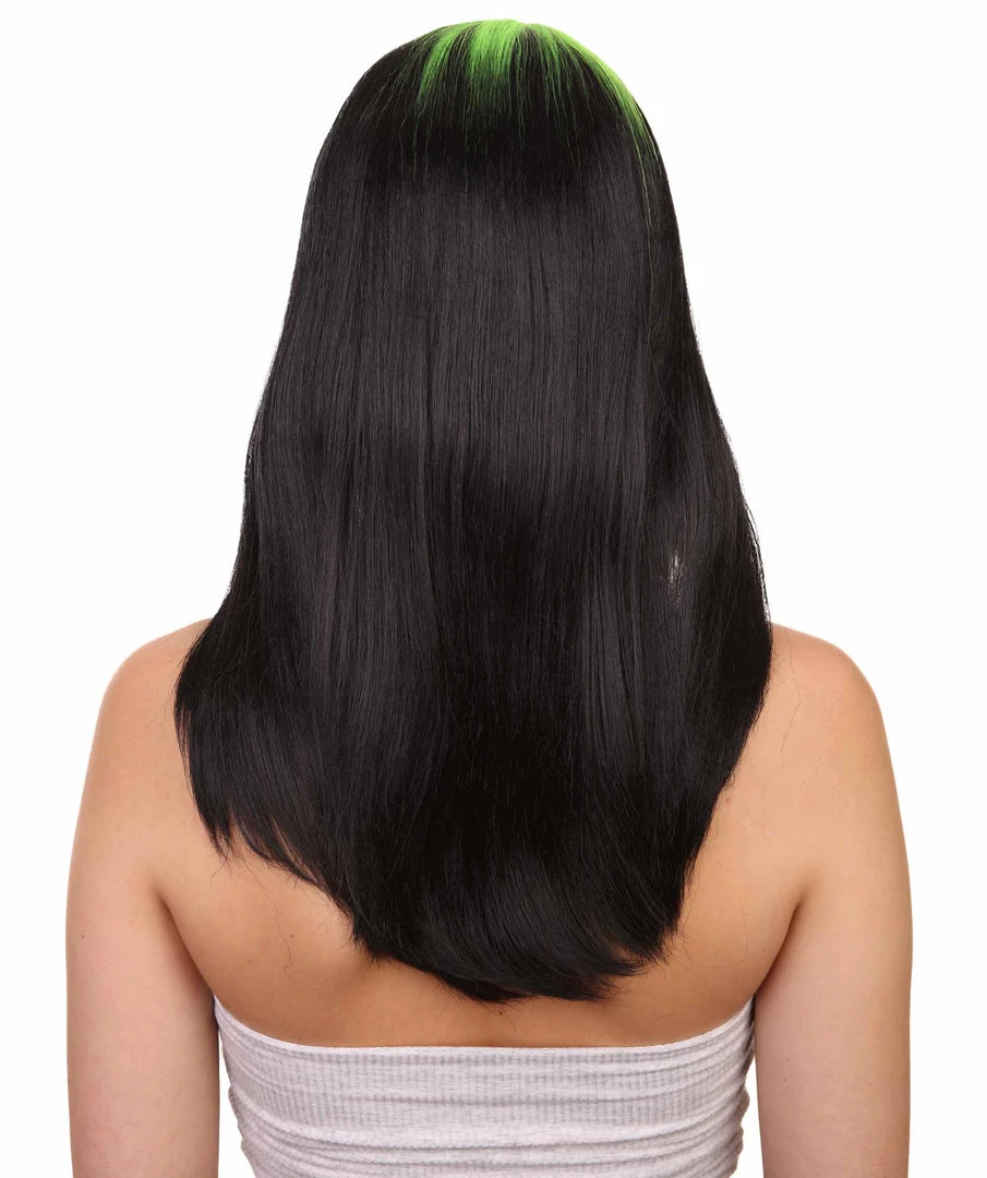 HPO Billie Pop Mullet | Black Wig With Neon Green Roots And Choppy Bangs | Premium Halloween Wig Women's