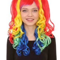 HPO Women Long Wavy Cosplay Rainbow Wig | Premium Breathable Capless Cap Women's