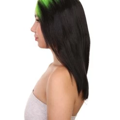 HPO Billie Pop Mullet | Black Wig With Neon Green Roots And Choppy Bangs | Premium Halloween Wig Women's