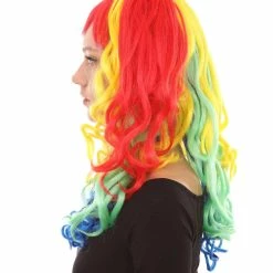 HPO Women Long Wavy Cosplay Rainbow Wig | Premium Breathable Capless Cap Women's