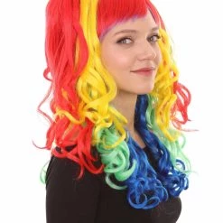 HPO Women Long Wavy Cosplay Rainbow Wig | Premium Breathable Capless Cap Women's