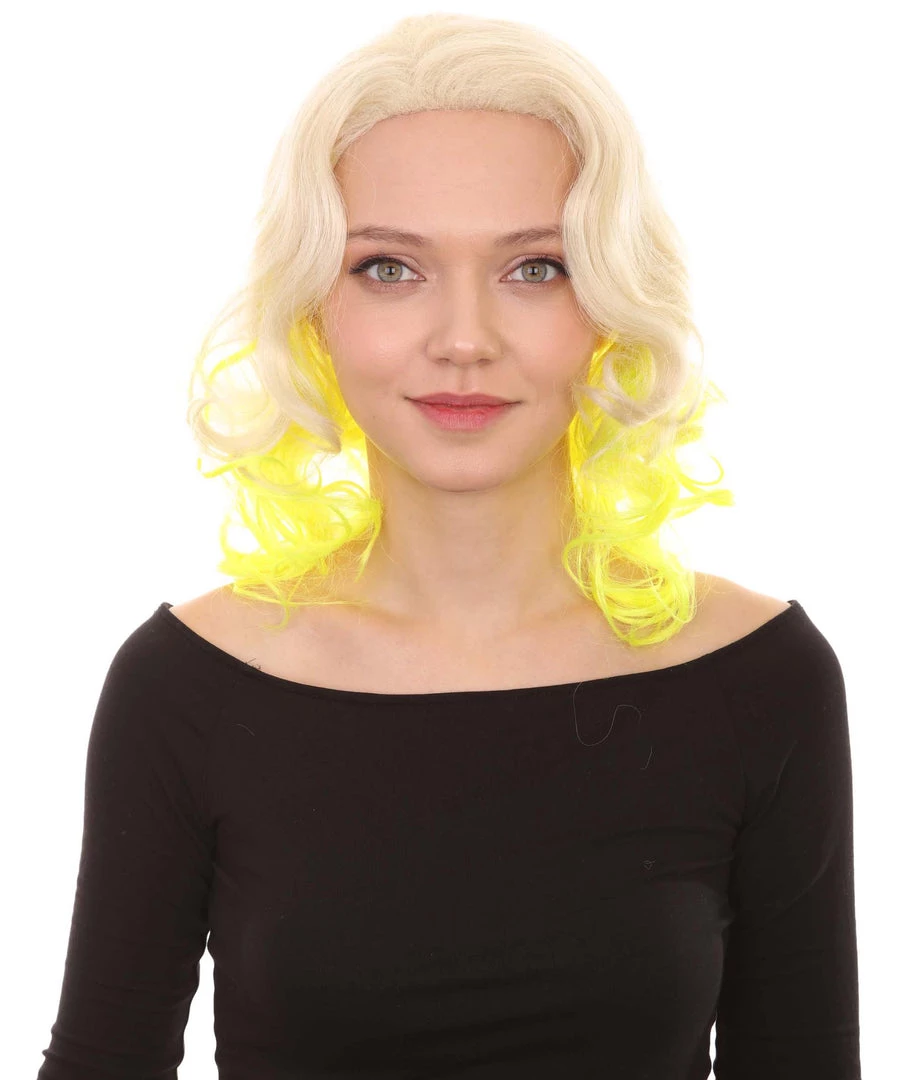 HPO Womens Two Tone Wig | Rock Star Celebrity Yellow Wig | Premium Breathable Capless Cap Women's