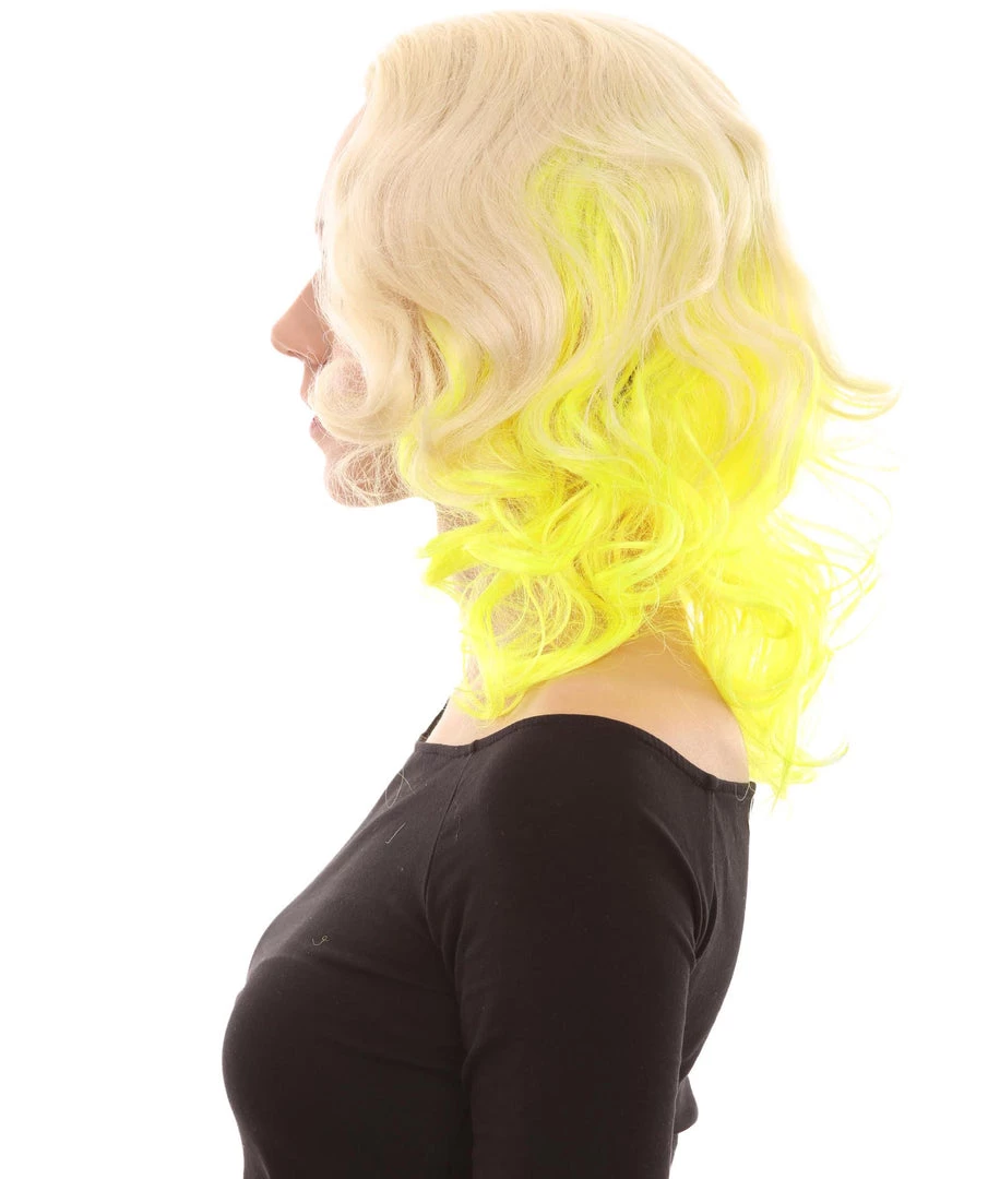 HPO Womens Two Tone Wig | Rock Star Celebrity Yellow Wig | Premium Breathable Capless Cap Women's