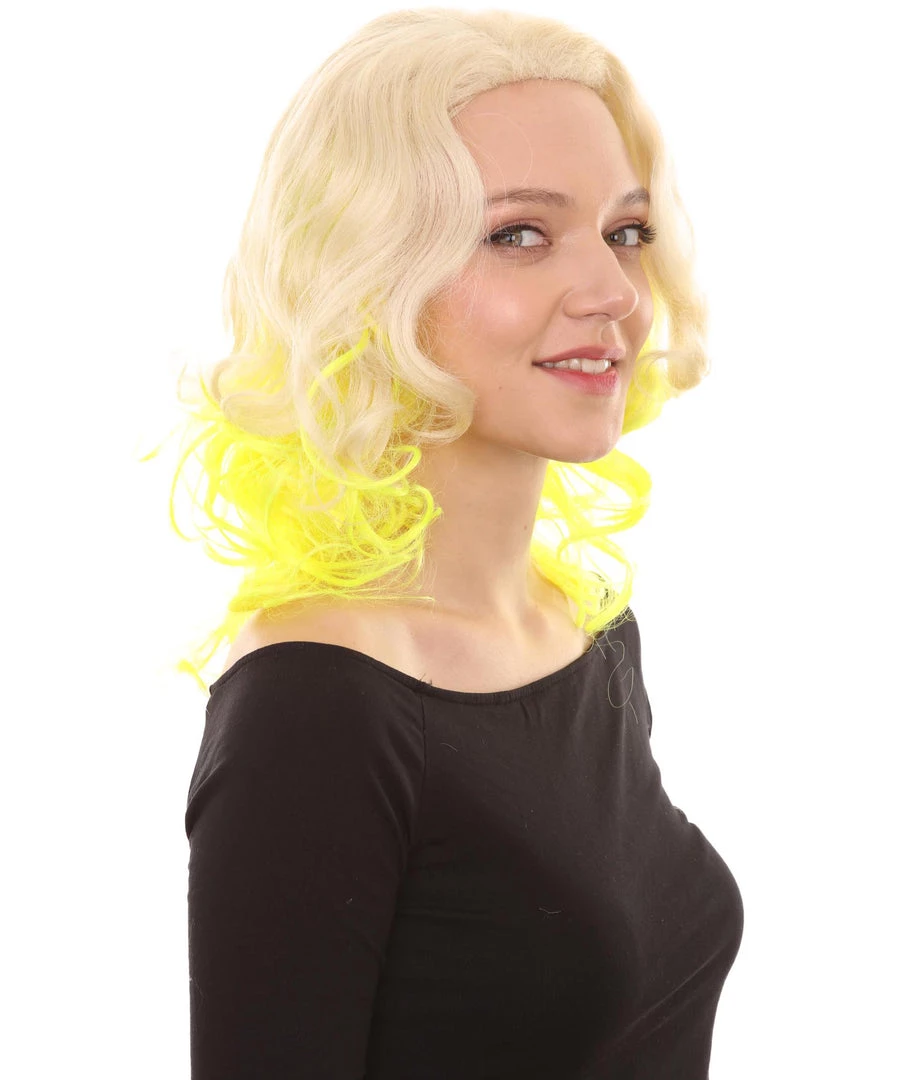HPO Womens Two Tone Wig | Rock Star Celebrity Yellow Wig | Premium Breathable Capless Cap Women's
