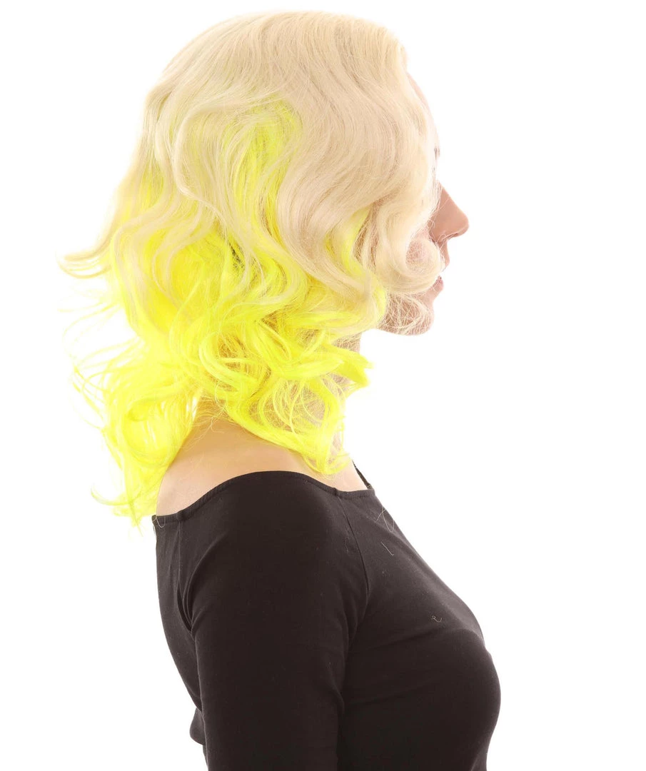 HPO Womens Two Tone Wig | Rock Star Celebrity Yellow Wig | Premium Breathable Capless Cap Women's
