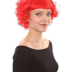 HPO Women's Short Red Cute Curly Wavy Wig | Party Ready Fancy Cosplay Halloween Wig | Premium Breathable Capless Cap